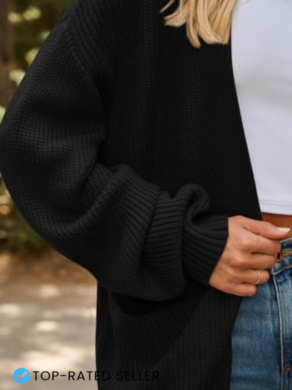 Oversized Soft Knit Cardigan with Pockets Cozy Open Front Sweater - Picture 5 of 7